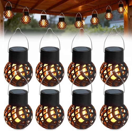 8 lampade solari per esterni da giardino con effetto fiamma, lanterna solare per esterni, lanterne solari per esterni, luci solari per esterni, da appendere, lampada solare a LED per giardino, per