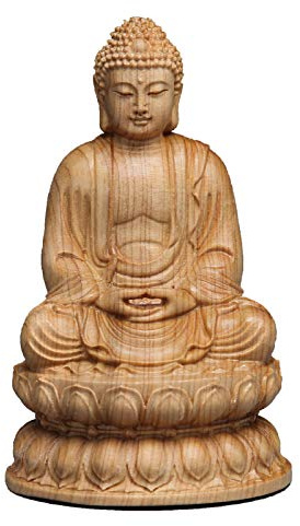 Shakyamuni Buddha-statyer för heminredning, Thuja snidade prydnader Skulpturer Asiatisk Zen Välsignelse Ornament Yogarum, Bild