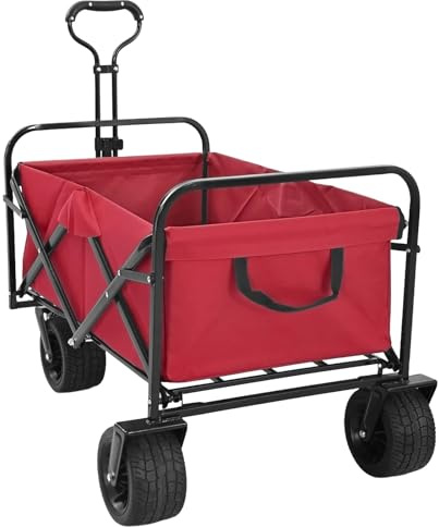 Ordellia Carro plegable rojo de acero y poliéster Oxford 89 x 63 x 96 cm, plegable, 200 kg, resistente al agua, ruedas de 360 grados, mango ajustable para jardín, garaje y almacén