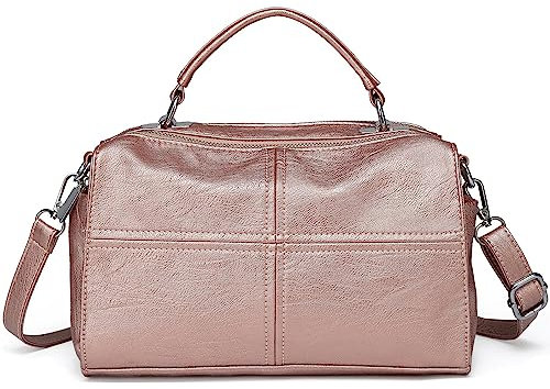 VASCHY Crossbody Bag for Women, Fashion Vegan Leather Ladies Handbag with Top Handle Convertible Small Satchel Handbags & Shoulder Bags for Women with Shoulder Bag and Multi Pockets (Rose Gold)