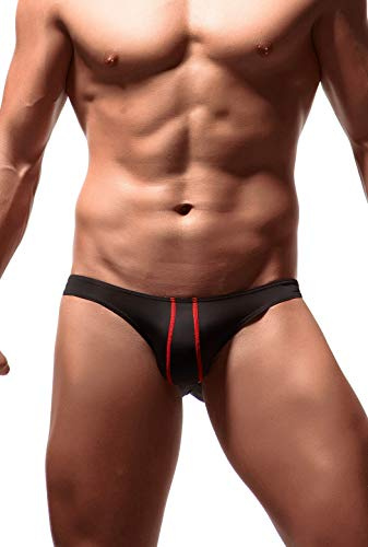 Newsywell Seda de Hielo Cintura Baja para Hombre Ropa Interior Playa Masculino Talle Bajo Slips Moda Bragas Basics Bikini Negro X-Large