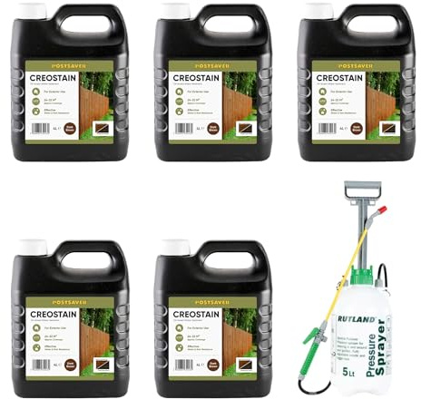 Postsaver Creostain Creocote & Sprayer | Oil-Based Timber Wood Treatment | Creosote Substitute | Ideal for Fences & Sheds | 20 Litre + Sprayer (Dark Brown)