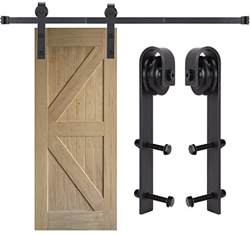 150cm /5FT 183cm/6FT Quincaillerie Kit de Rail Porte Coulissante, Système de porte coulissante, Kit de Rail de Porte de Grange Bois Simple (Forme J)