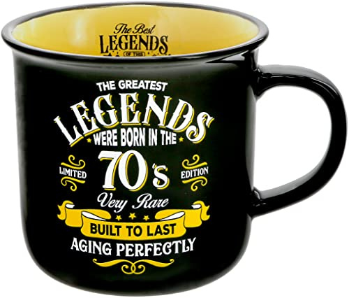 Pavilion Gift Company - Legends Were Born In The 70s - Ceramic 13-ounce Campfire Mug, Double Sided Coffee Cup, Funny Birthday Gift For Women or Men, 1 Count - Pack of 1, 3.75 x 5 x 3.5-Inches