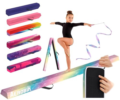 Aerobik | Poutre de Gymnastique Pliable 240 cm Licorne | Enfants & Adultes | Housse Lavable et Interchangeable | Rigide, Légère, Antidérapante | 3 Couches Soft | Ruban Offert | Original Corner