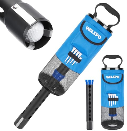 welspo Golf Ball Retriever, Portable Shag Bag Golf Ball Pick Up with Detachable Aluminum Alloy Tube, Golf Shag Bags Golf Ball Shagger Large Capacity Hold up to 70 Balls