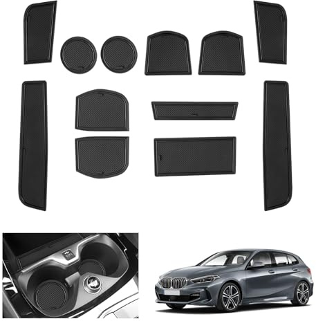GAFAT Compatibile con BMW Serie 1 F40 2019-2024 (Cambio Automatico) Tappetini Antiscivolo in Gomma per Console Centrale, Portabicchieri, Cuciture Porte, Serie 1 F40 Accessori (Nero)