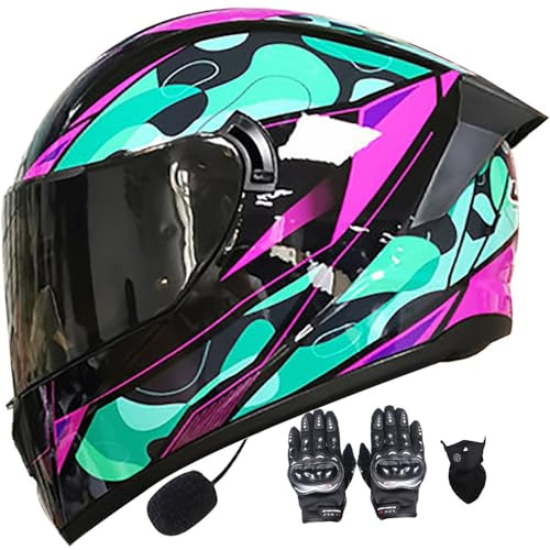 Letetexi Casque Moto Intégral Bluetooth Femme,ECE Homologué Casques Moto Intégraux pour Homme,Casques Scooter Homme avec Anti-buée Double Visière,Casque Racing Réduction Bruit Noël 55~64cm