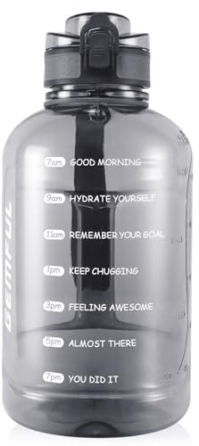 GEMFUL 2 Liter Trinkflasche mit Zeitmarkierung - BPA-frei, Auslaufsicher, Sport Trinkflasche 2L mit Griff für Fitness, Büro & Outdoor (Grau)