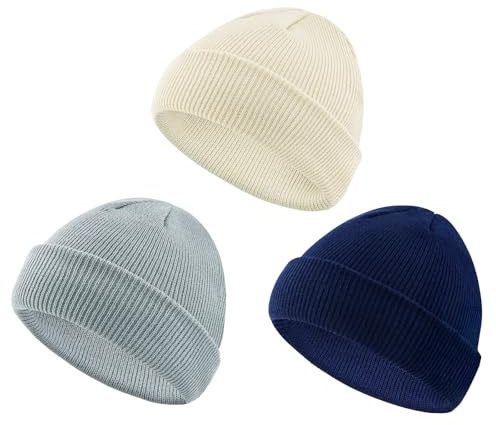 SEYUFN Enfant Bonnet Bebe Garcon Bonnet Bebe Fille Hiver Unisexe Chapeau Chaud Tricotés Bonnets Enfant Pliable (FR/ES, Âge, 6 Mois, 24 Mois, Beige+Gris Clair+Marine)