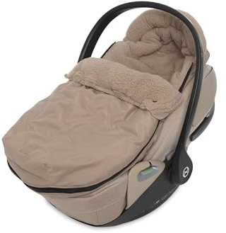 Jollein Fußsack Embossed – Milky Coffee – Für Babyschale Kinderautositz Gruppe 0+ und Kinderwagen – Für 3-Punkt- und 5-Punkt-Gurt – Geprägtes Design und Fleecefutter