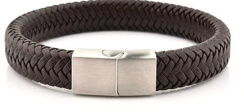 KAROO EARTH JEWELLERY Genuine Leather Braided Bracelet for Men – 21cm, Strong Brushed Stainless Steel Magnetic Clasp – Stylish & Durable (Dark Brown Leather)