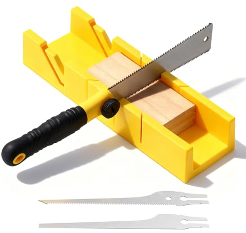 Boîte à Onglets avec Jeu de Scies Japonaises, Jeu de 4 Scies à Main pour Bois et Plastique – Coupes D'onglets et Angulaires Précises avec 3 Lames de Scie à onglets pour Bois avec Butée D'onglet