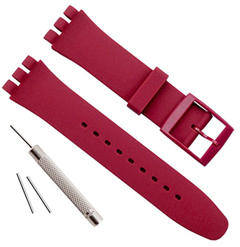 Bracelet de montre étanche en caoutchouc de silicone de remplacement pour Swatch (17mm 19mm 20mm) (17mm, Red)