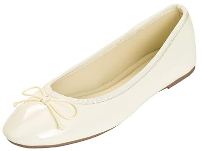 FEVERSOLE Women's Macaroon Colorful Memory Foam Cushion Insock Patent Ballet Flat Beige Size 8.5 M US