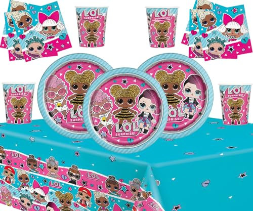 Offer Shop L.ol Surprise Party Pack Stoviglie per Bambini 49 Pezzi LOL Articoli per Feste per 16 Piatti LOL Tazze Tovaglioli Tovaglia