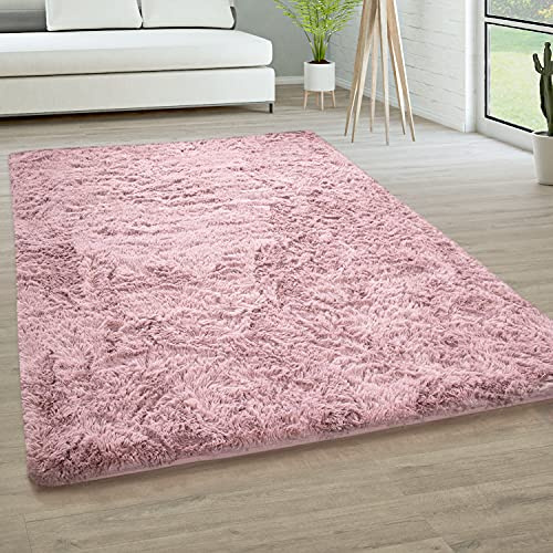 Paco Home Tapis De Salon Poils Longs Fausse Fourrure Shaggy Moelleux Monochrome, Dimension:60x100 cm, Couleur:Vieux-Rose