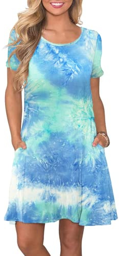 AUSELILY Women's Summer Short Sleeve Casual T-Shirt Dress with Pockets | Shift, A-line, Loose Swing Short Dress