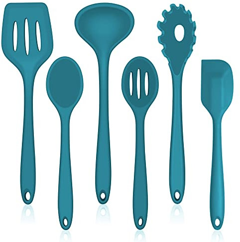 HaWare - Set di 6 utensili da cucina, in silicone, antiaderenti, resistenti al calore, per cucinare e cuocere, facile da pulire, blu