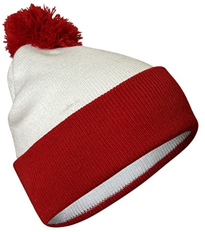 COUVER Womne Winter Cozy Acrylic Knit Beanie Hat with POM POM, White/Red, 1 Piece