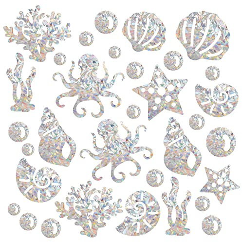 GORGECRAFT 30St Meer Tier Fenster Aufkleber Statische Glas Schiebetür Aufkleber Strand Koralle Oktopus Muschel Seesterne Conch Clings Nicht Klebende Vinylfolie Home Decals Für Fenster Verhindern