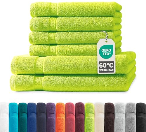 Müskaan® 6er Handtuch Set Apfelgrün, 100% Baumwolle, 500g/m² – 2X Duschtuch 70x140cm & 4X Handtuch 50x100cm – Öko-Tex, Frottee Handtücher Set Baumwolle, Handtuchset Grün, 60°C waschbar, Frotteetücher