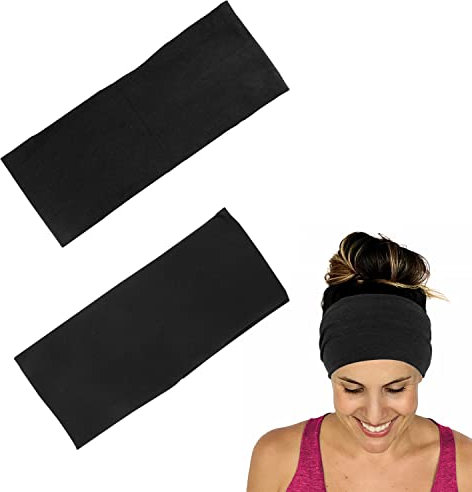 2 breite Haarbänder, schwarzes 9 cm breites Haarband und dunkelgraues 12 cm Haarband, schweißabsorbierendes Sportstirnband, elastisches Sommerstirnband, schweißabsorbierendes Fitnessstirnband