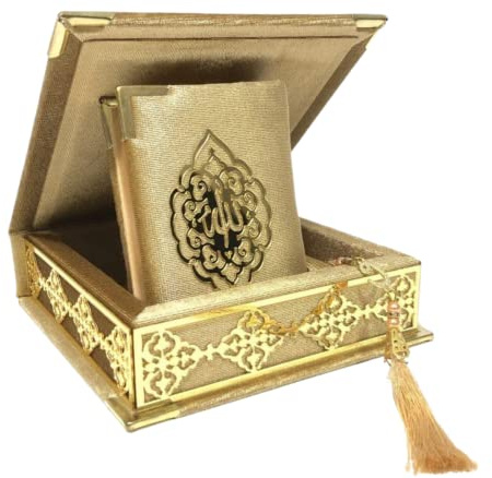 Prien Sammet Koran islam Tesbih-set, elegant bärbar låda, muslimsk heminredning med kvinnor, Qur'an, muslimsk radband för moské, bad, Umrah (guld)