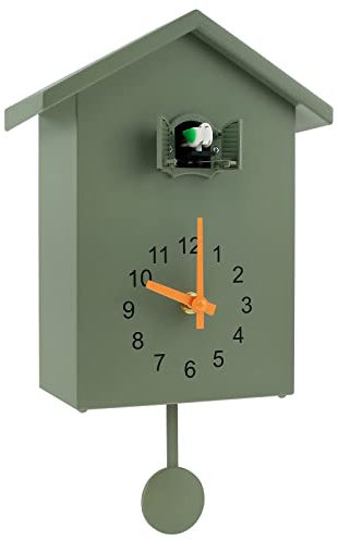 Horloge à coucou minimaliste avec carillon - Horloge à coucou délicate avec pendule - Alimentée par piles - Décoration murale pour la maison, le salon, la cuisine, le bureau (vert)