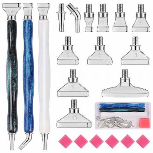 papasgix 5D Diamond Painting Zubehör Stift Set, DIY Diamond Painting Pen Werkzeuge, Painting Tools Drill Pen mit Metall Ersatz Stiftköpfen für Mosaikherstellung(22PCS Blau Weiß Cyan Silber)