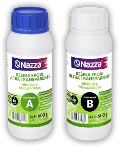 Resina Epoxi Ultra Transparente - Dos Componentes (A+B) - Resina Epoxi ideal para Manualidades con Molde, Joyería, Bisutería, Orgonitas o piezas de Decoración (600 g (A+B))