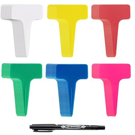 Lot de 120 étiquettes colorées pour plantes avec 1 marqueur noir, étiquettes en T, étiquettes de jardin, parfaites pour écrire des graines, des semis, des fleurs et des plantes d'intérieur