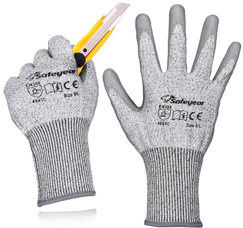 SAFEYEAR Gants de protection contre les coupures - Renforcez entre le pouce et l'indice - Protection de niveau 5 - Pour cuisine, horticulture, chantier, taille XL
