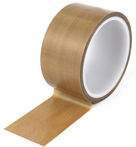 BOMEI PACK Cinta de PTFE 1R Cinta de alta temperatura 50mm x 10m para selladoras de vacío, selladoras de impulso manuales Aislamiento Cinta adhesiva de fibra de vidrio recubierta