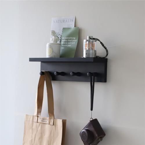 XAOMLP Entrance Coat Rack ,Coat Hooks, Wall-Mounted Wooden Hook Rack, Wall-Mounted Shelves are Very Suitable (Black Color Finish—A-1)