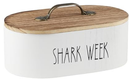 Gzsekken Shark Week Period Box,Tampon Storage Box for Bathroom,Sanitary Products Storage Box,Rustic Wood Bathroom Storage Bin with Lid,Period Storage Farmhouse Tampon and Pad Storage Container