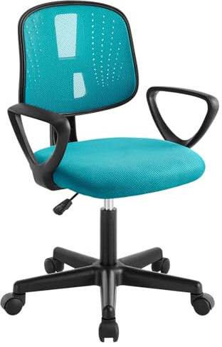 Klihome Schreibtischstuhl Kinder, Kinderschreibtischstuhl ergonomisch, Drehstuhl Kinderstuhl höhenverstellbar, mit Rollen Armlehnen, atmungsaktive Netzstoff-Rückenlehne, Türkis, K0006BS