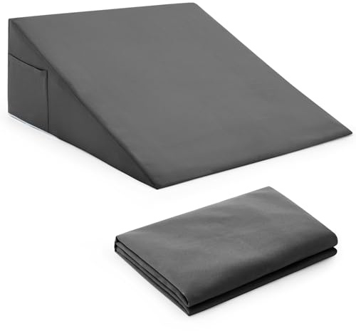 Horbaunal Funda de Almohada de cuña Gris Oscuro con diseño de Cremallera, Protector de Almohada de cuña con Bolsillo Lateral para Almacenamiento, 66 cm de Largo x 63 cm de Ancho x 19 cm de Alto