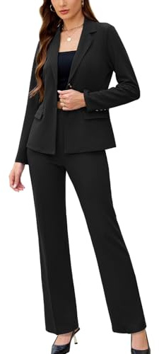 Women's 2 Piece Suits Business Casual Outfits Long Sleeve Solid Blazer with Pants Professional Office Work Sets Black