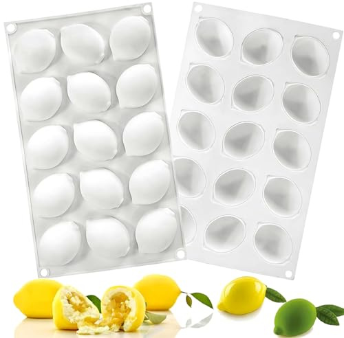 YUANHEHE Molde de silicona 3D de limón, forma de limón, molde 3D, 15 agujeros, molde de silicona para hornear de limón, para magdalenas, cupcakes, pudín, gelatina, pasteles y postres DIY