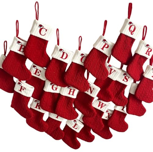 APXXAIBO Christmas Knitted Socks with Wool, Snowflake and Reindeer Designs, 26-Letter Decorations, and Hanging Ornaments