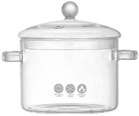 Glass Simmer Pot 1.4L Heat Resistant Clear Cooking Pot with Lid and Handle for Pasta Noodles Soup Milk Tea Potpourri Stove Top Glass for Kitchen Home Use