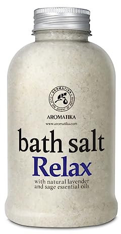 Badesalz Relaxing 600g - Meersalz mit Natürlichem Ätherischen Lavendelöl & Salbeiöl - Besten für Guten Schlaf - Stressabbau - Baden - Körperpflege - Wellness - Schönheit - Entspannung - Aromatherapie