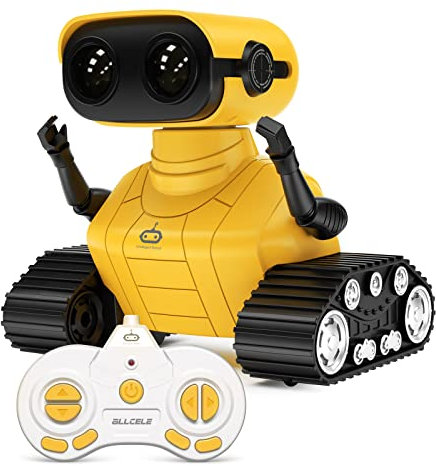 ALLCELE RC Robot Toys with Remote Control Handle, RC Electric Toy, LED Eyes and Flexible Arm,Voice&Dance,Best Birthday Gifts for Kids Children Age 3+ Year Old boy and girl (YELLOW)