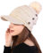 GUMONI Winter Warme Dick Schirmmütze Damen Fleece Gefüttert Bommelmütze Gestrickte Strick Mütze mit Groß Pompon 3 Knöpfe als Dekoration Beige