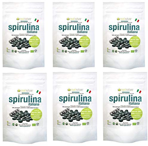 Confezione risparmio 6 x Spirulina Italiana Royal Nature® - Formato 100 Compresse - Biologica e Cruda 100% Filiera Italiana, Coltivata Alla Luce Diretta del Sole.