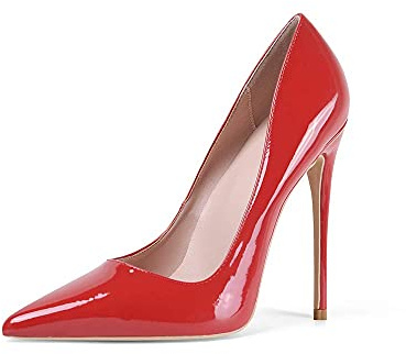 Zhabtuc Femme Escarpins Hauts Pointus Talon Aiguille Sexy Mariage de Fête Stiletto Soir Fête Chaussures 12CM Rouge，Taille 39 EU