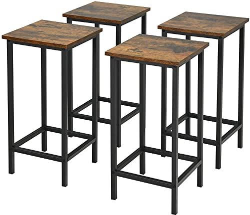 GIANTEX Set 4 Sgabelli da Bar Industriali, Altezza Seduta 62 cm, Legno & Ferro con Poggiapiedi, Ideali per Cucina Soggiorno Caffè Bistrot, Portata di 150KG, 30x30x62cm