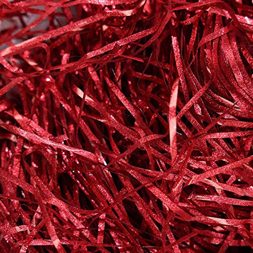 Anjing Glitter Geschreddertes Seidenpapier 200g, Bast, Geschenkfüller, Papierschnipsel, Box, Korb, Gras, Handwerk, Bastband für Schachteln, Verpackung, Dekoration, Osterkorb, Korbfüllung (Glitzer Rot)