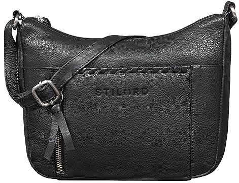 STILORD 'Nia' Damen Umhängetasche Klein Leder Handtasche Frauen zum Umhängen Vintage Kleine Geflochtene Lederhandtasche Lady Elegant Abendtasche Hand Tasche Echtleder, Farbe:schwarz